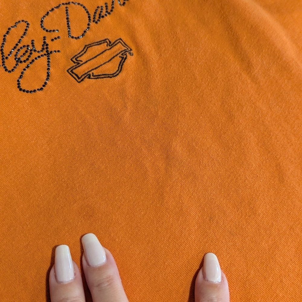 Vintage Y2K Harley-Davidson Women's Orange Top M Distressed Tee Bikercore 2000s - Picture 9 of 16